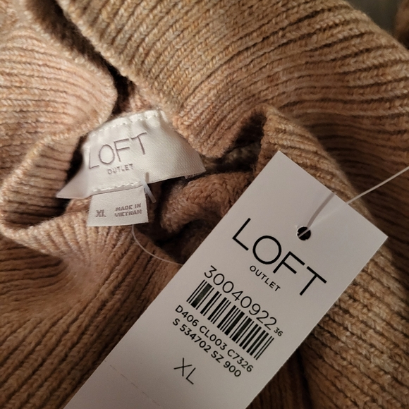Ann Taylor LOFT Poncho Ribbed Sweater XL NWT Tan - Picture 5 of 5